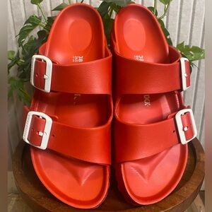 Birkenstock EVA Sandals Unisex 38 Arizona Red CORAL Slip On Slides beach